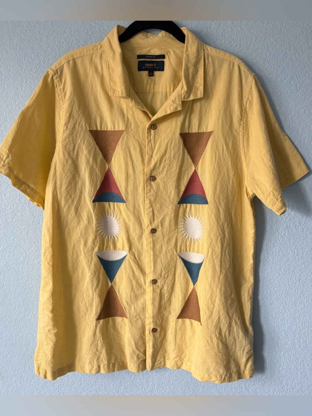 Roark Gonzo Camp Short Sleeve Shirt Linen Blend Aztec Button-Down